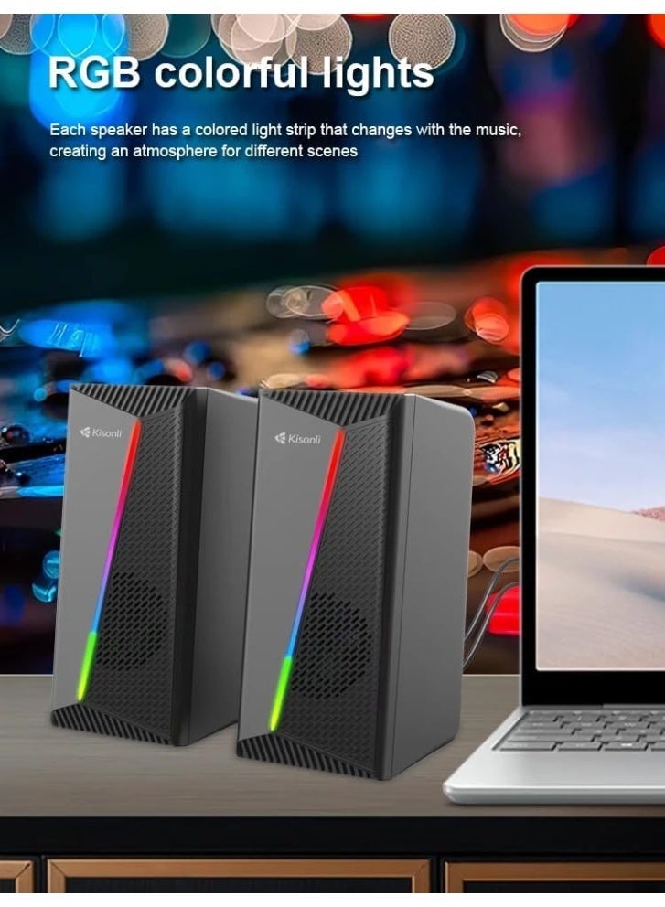 Kisonli x30 KISONLE SPEAKER  RGB Desktop Computer Speakers – 2.0 Channel Stereo – 10W Output – Black - Image 3